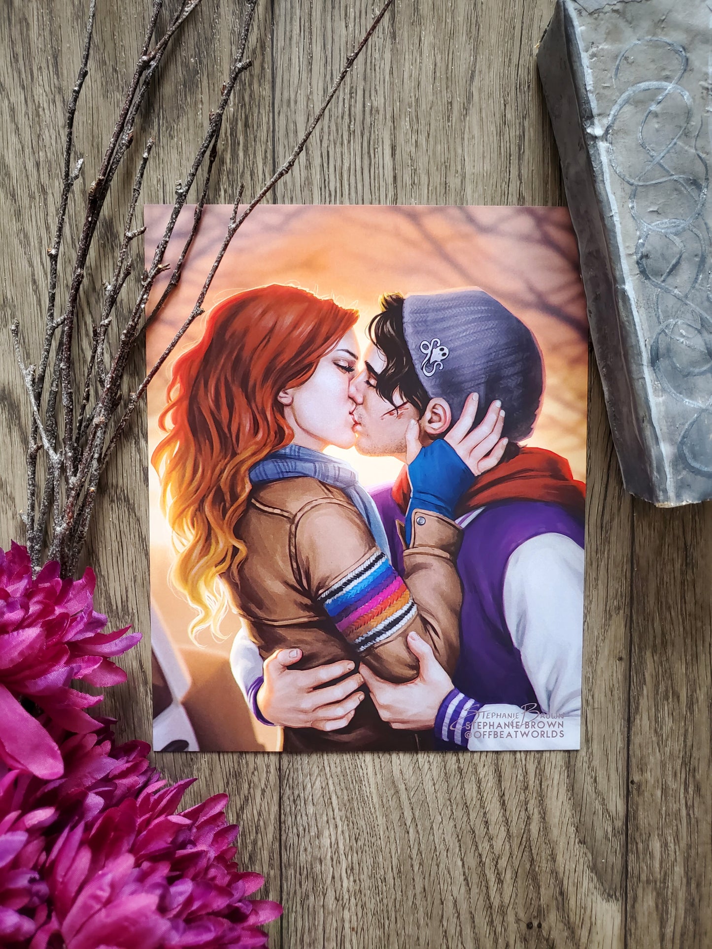 Autumn Embers (original character smooch) - 8x10 Print