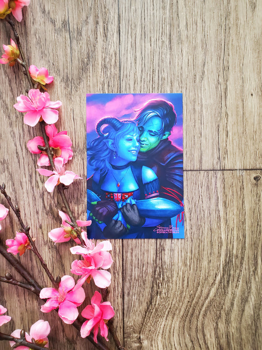 The Handsome Half-orc and Little Blue Tiefling - Postcard